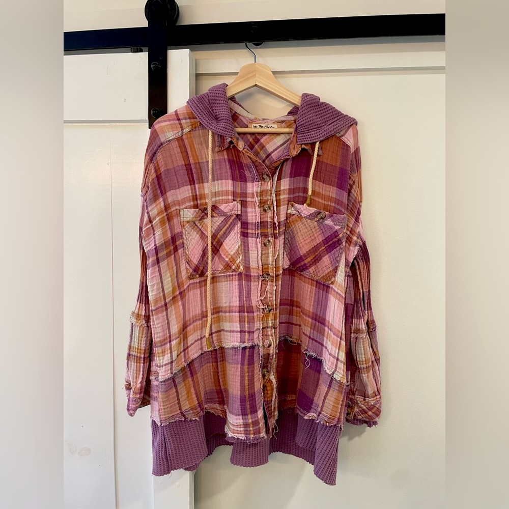 Free People We The Free Plaid Hooded Button-down Jacket Medium
